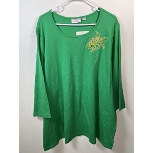 Quacker Factory  3x Green Turtle Tunic Jersey Jewel Gem Bling